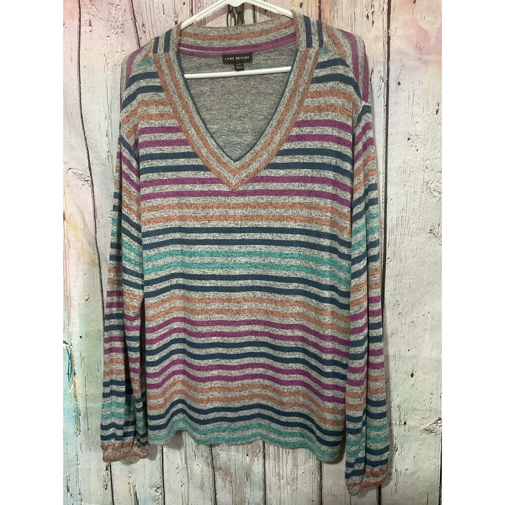 Lane Bryant Colorful Striped V-Neck Sweater